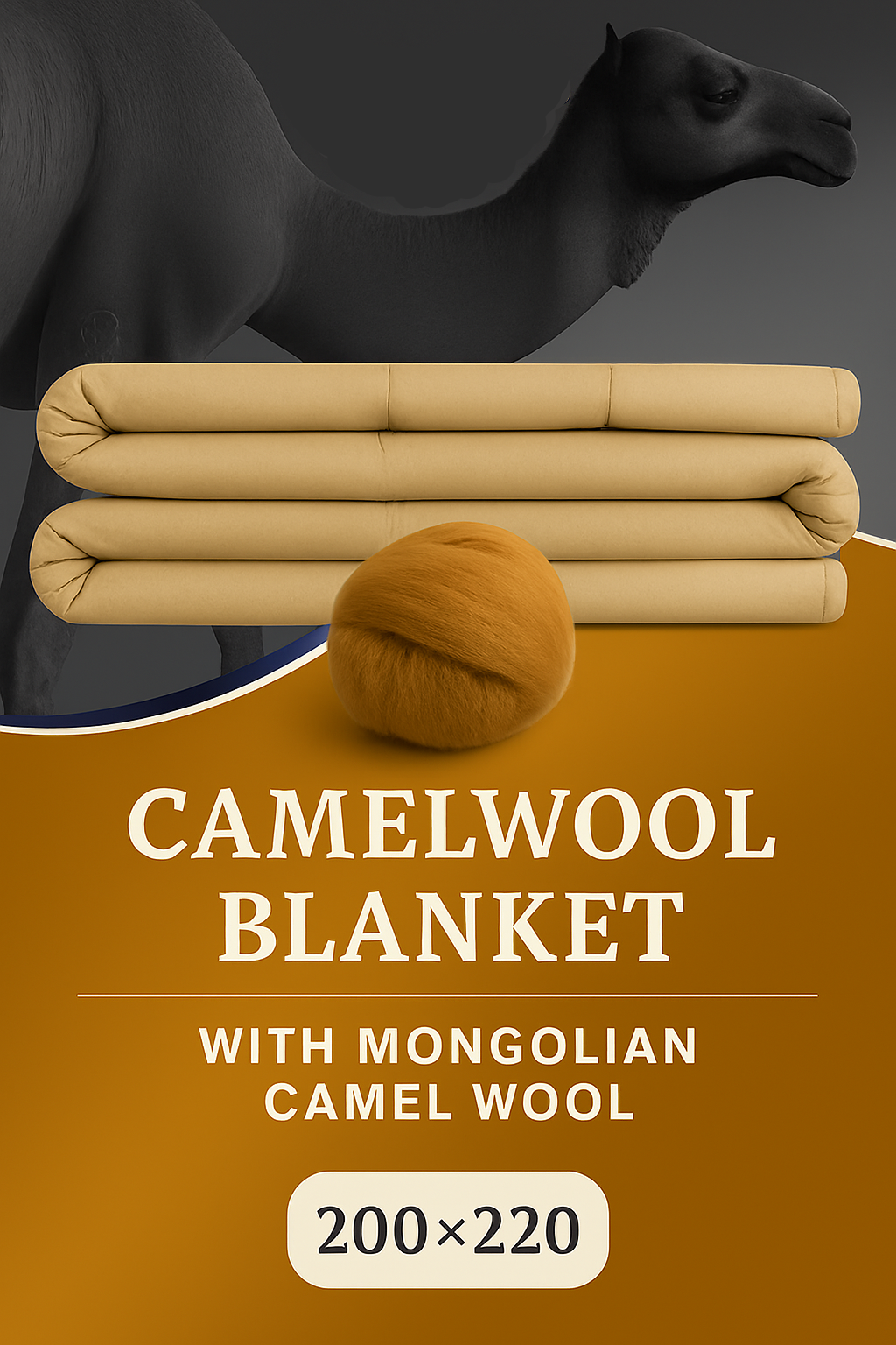 CamelWool blanket made from 100% Mongolian camel wool – hypoallergenic, warm, breathable

